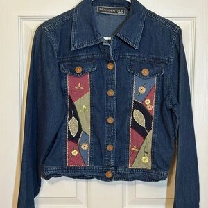 New Identity Women's Denim Jacket with Colorful Patchwork